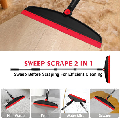 Multifunction Silicone Broom, 54 Inch Long Handle Silicone Floor Squeegee Broom, Sweep and Scrape 2 in 1 Household Cleaning Rubber Broom for Floor, Bathrooms, Kitchens, Showers, Tile, Pet Hair, Glass