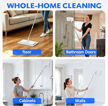 New 2-in-1 Push Clamp Lazy Mop – Hands Free Flat Mops, Swiffer Mops Alternative, Compatible with Most Pads Adjustable Handle, Perfect for Homes with Kids & Pets (Large Flat Mop)