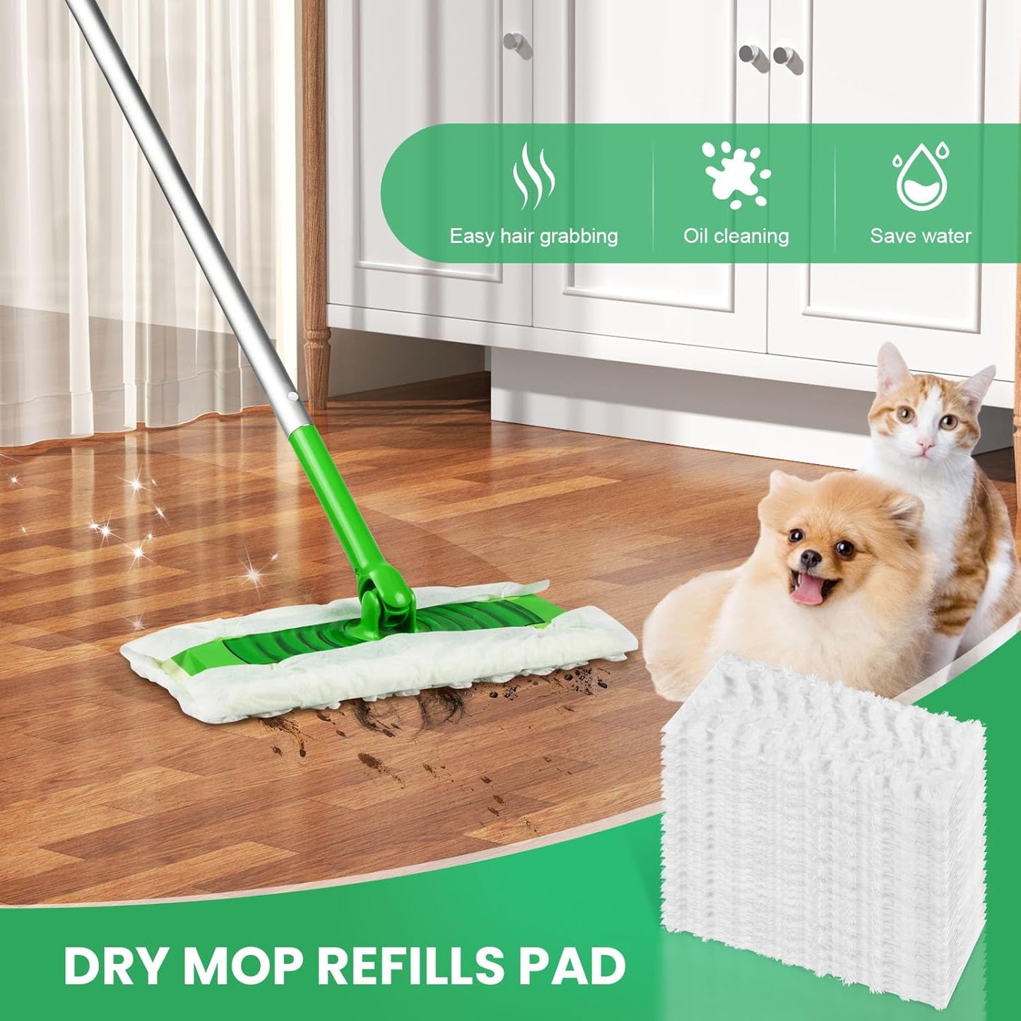 Pure Realm 40 Cout Power Mop Pads Refills for Powermop , Multi-Surface Disposablen swiffer Power Mop Pads，Unscented Spray Cleaning Repalcement Pads Refill