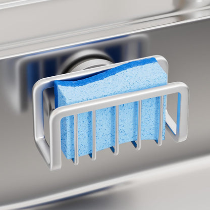 TAILI 4-in-1 Sink Caddy with Strong Suction Cup, Sponge Holder for Kitchen Sink Organizer, Removable, Rustproof, Stainless Steel Holder for Sponge, Brush, Scrubber, Scraper - Silver