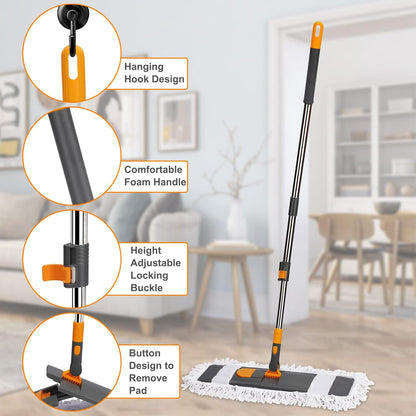 42" Commercial Dust Mop for Floor Cleaning, MASTERTOP Large Flat Mop with Long Handle, Sweeping Broom with 2 Different Mops Pads, Industrial Mop for Hardwood, Tile, Gym, Office, Mall, Warehouse