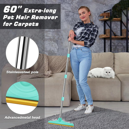 B-Land Carpet Rake for Pet Hair Removal, Reusable Pet Hair Remover with 60” Adjustable Long Handle, Carpet Scraper Dog Cat Hair Remover Tool for Rugs, Mats
