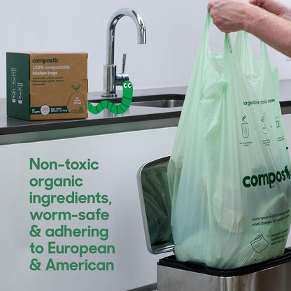 Compostic Compostable Trash Bags, 13 Gallon Tall Kitchen (50 Count) Starter Pack — Extra Strong, Home Compostable, Plant-Based, Non-Toxic, Unscented Garbage Bags