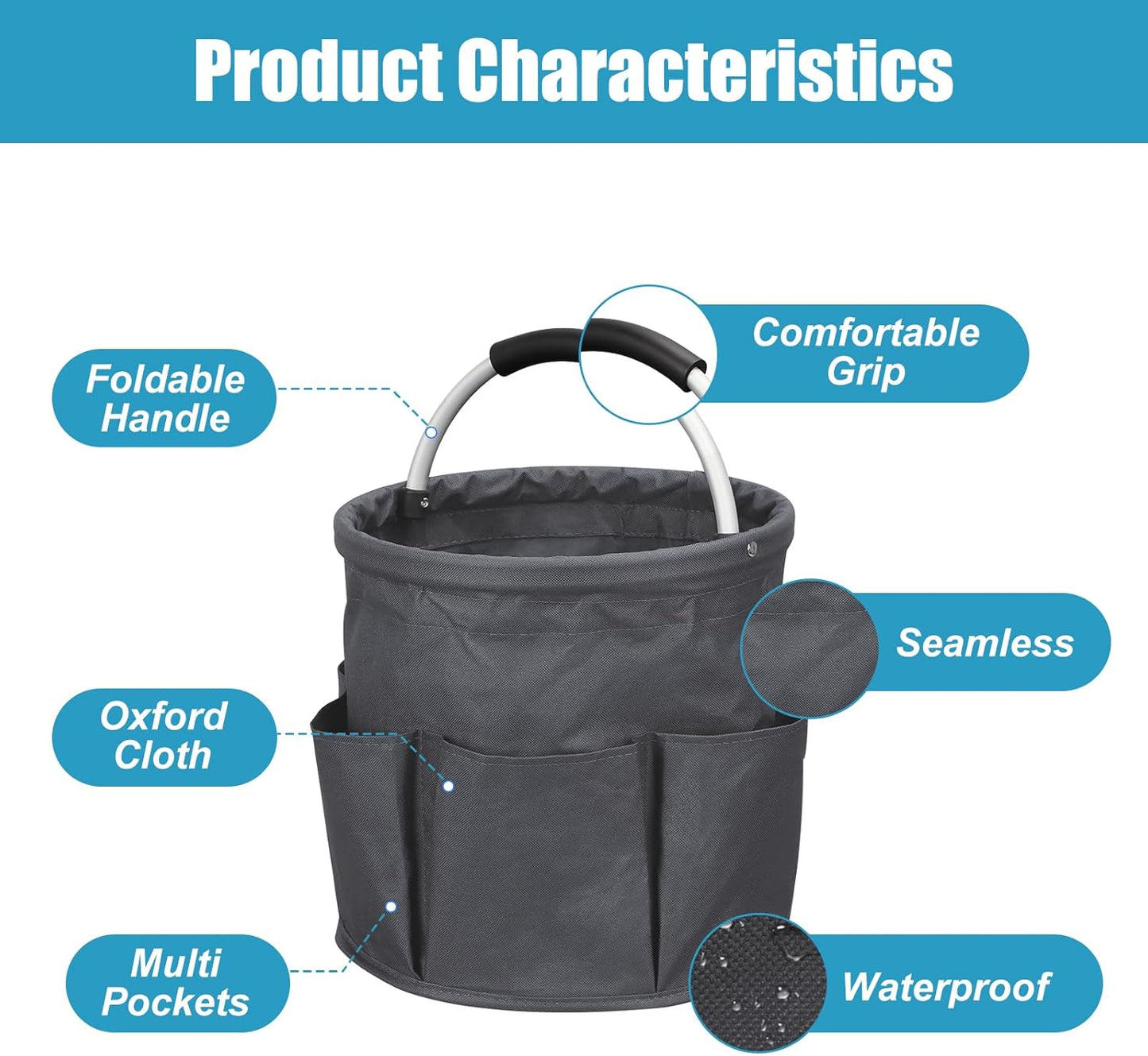 Qivine 17L Cleaning Caddy with Handle, Cleaning Supply Caddy Foldable Tool Bag Cleaning Products Organizers Portable Cleaning Bucket Organiser for Storing Towels(Blue)