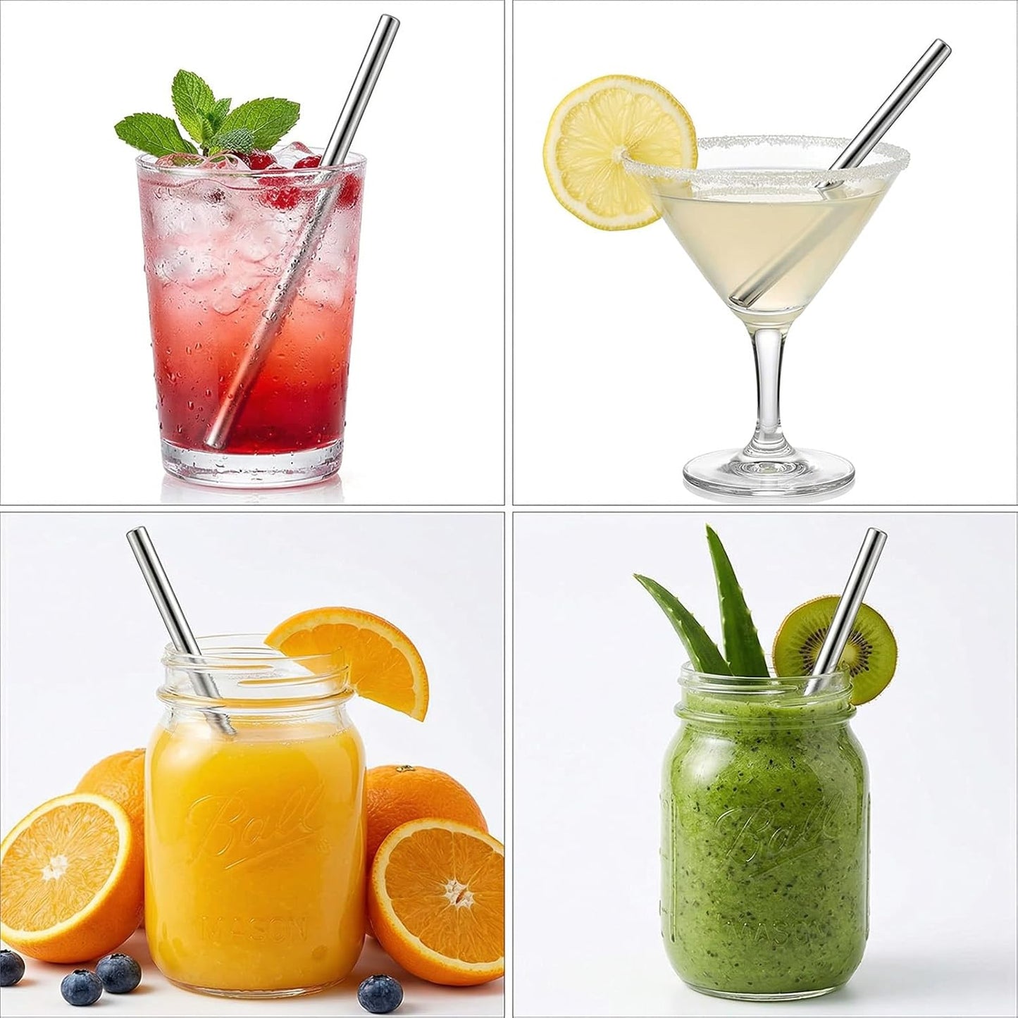 Amaxiu 12 Pcs 6 Inch Reusable Metal Straws, Small Metal Drinking Straw Short Stainless Straw Set with 2 Cleaning Brushes for Cocktails Coffee Juice Mason Jars