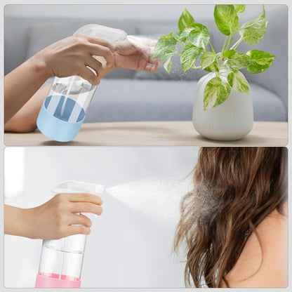 Worldgsb 2 Pack Glass Spray Bottles with Silicone Sleeve, 16 oz Empty Refillable Containers with Adjustable Spray Nozzles, Spray Bottles for Hair, Cleaning Solutions and Plants Blue&Grey