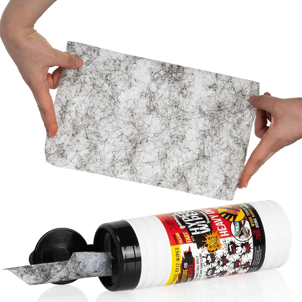 Hyper Wipes, 1 Pack Heavy Duty Hand & Tool Cleaning Wipes, 7"x12" Size Multi-Surface Cleaning Wipes, Degreasing, All Purpose Cleaner, Bathroom, Mechanic, Work Surface Wipes, 35 Count Canister