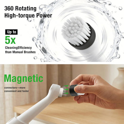 Electric Spin Scrubber, Rechargeable Waterproof Grout Cleaning Brush with 5 Magnetic Heads for Tile Surfaces, Bathroom Crevices, Kitchen & Faucet Corners
