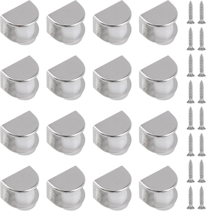 8Pcs Adjustable Half Round Glass Shelf Brackets 201 Stainless Steel Glass Clamp Clips Wall Mounted Brushed Shelf Holder Supports Mounting Brace for 3-8mm Thick Glasses