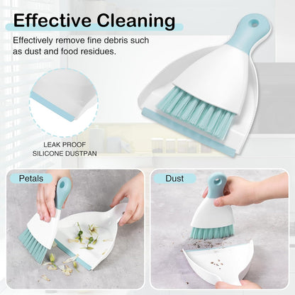 NACENA Mini Dustpan and Brush Set 2 Pack, Small Broom and Dustpan Set Dust Pan and Mini Hand Broom Dustpan and Broom Combo Compact for Home Table Keyboards Sofa Kitchen, Blue