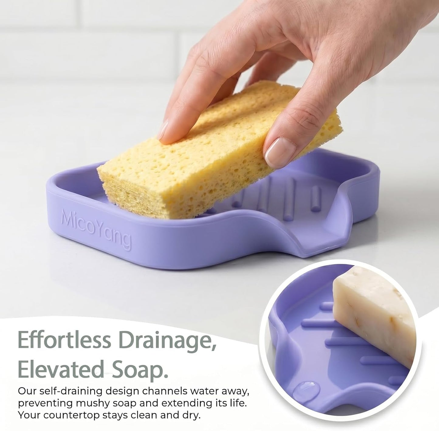 MicoYang Silicone Bathroom Soap Dishes with Drain Spout-Bathroom and Kitchen Sink Organizer,Sponge Holder,Dish Soap Tray,Perfect for Dispenser,Scrubber,Bottle,Cup on Sink or Counter-Black 4.9"×3.2"