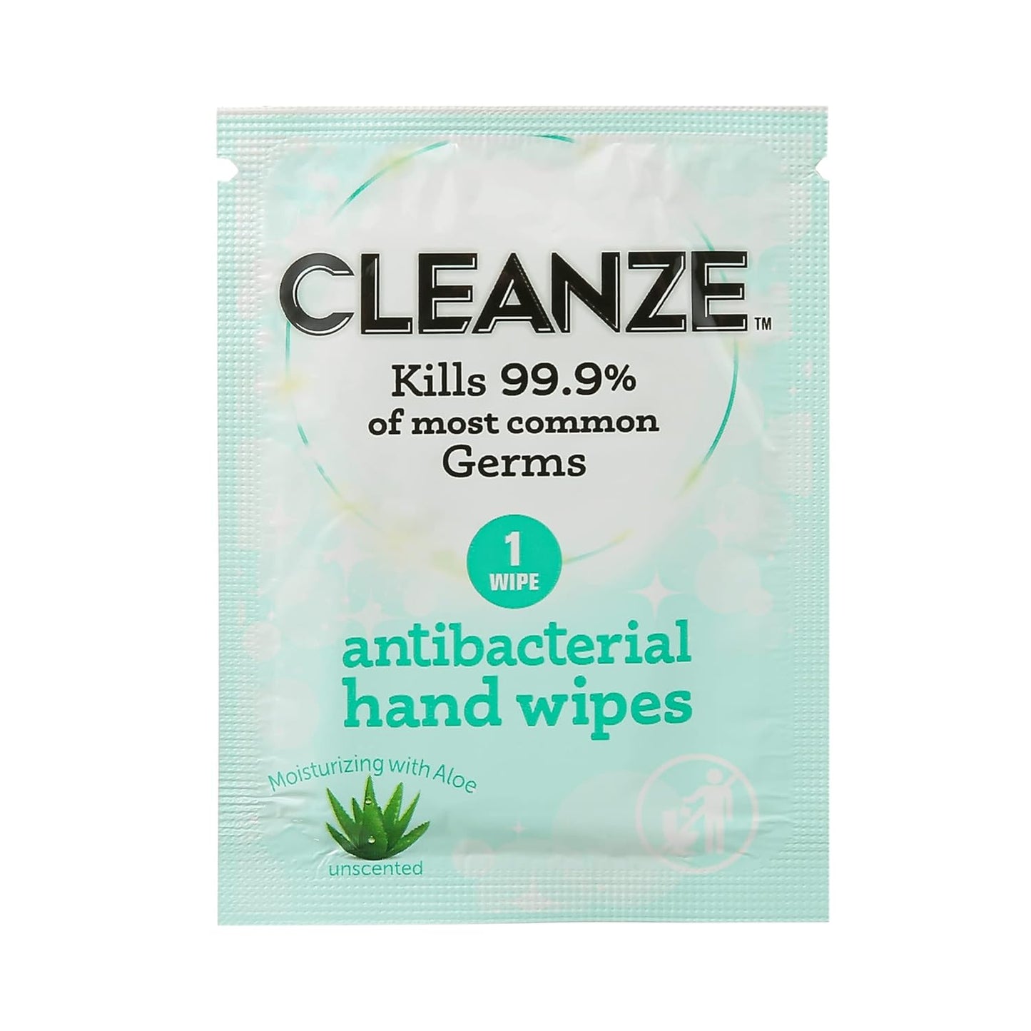 Cleanze Antibacterial Hand Sanitizing Wipes Individually Wrapped with Aloe, Unscented Disinfecting Hand Wipes for Travel and On the Go Sanitizing, Kills 99.9 Percent of Germs, 50 Count