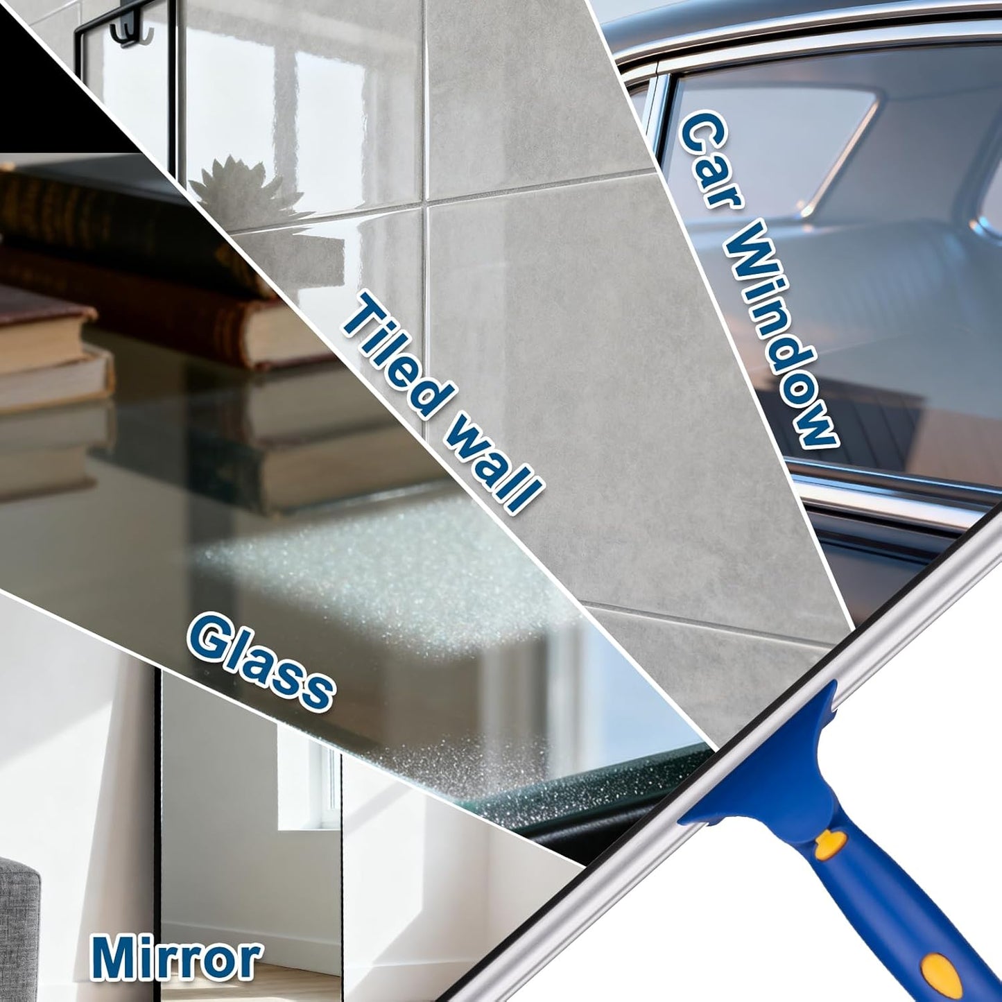 BITOPE 14 inch Shower Squeegee for Glass Door with 2pcs Rubber Refills Extension Handle Window Car Windshield Cleaner Tool for Cleaning Shower Door Mirrors Tile Walls Bathroom RVs