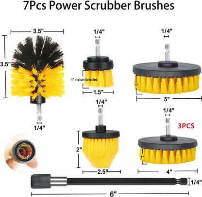 8 Pack Drill Brush Attachment Set,1/4in Power Scrubber Brush + Extend Long Rod, Power Cleaning Scrub Brush for Bathroom, Tub, Tile, Floor, Grout, Boat(White)