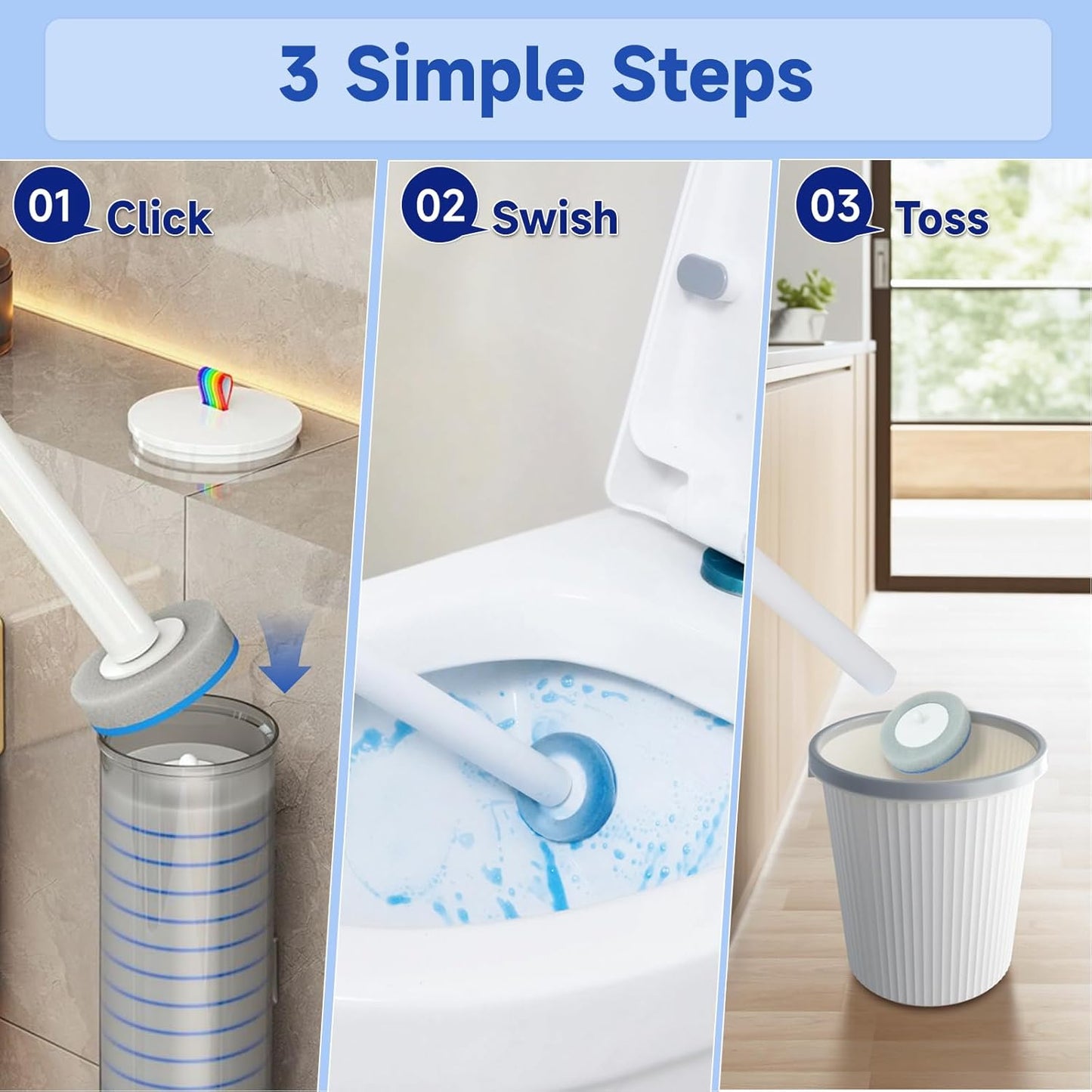Disposable Toilet Cleaning Brush Kit with 48 Refill Heads, Long Handle Deep Clean Toilet Brush, All in One Bathroom Toilet Cleaner System for Household Apartment Daily Bathroom Cleaning