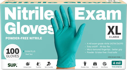 SUP Powder-Free Nitrile Gloves, 100 Count Food Safe Latex-Free Disposable Gloves for Medical Cooking Cleaning Food Prep, Teal