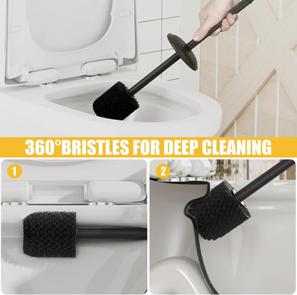 BESy Toilet Brush and Holder, Toilet Cleaner Bowl Set with Two Brush with Extra Long Handle, Durable Bristles Toilet Scrubber and Covered Holder, Drip-Proof Stainless Steel Oil Rubbed Bronze