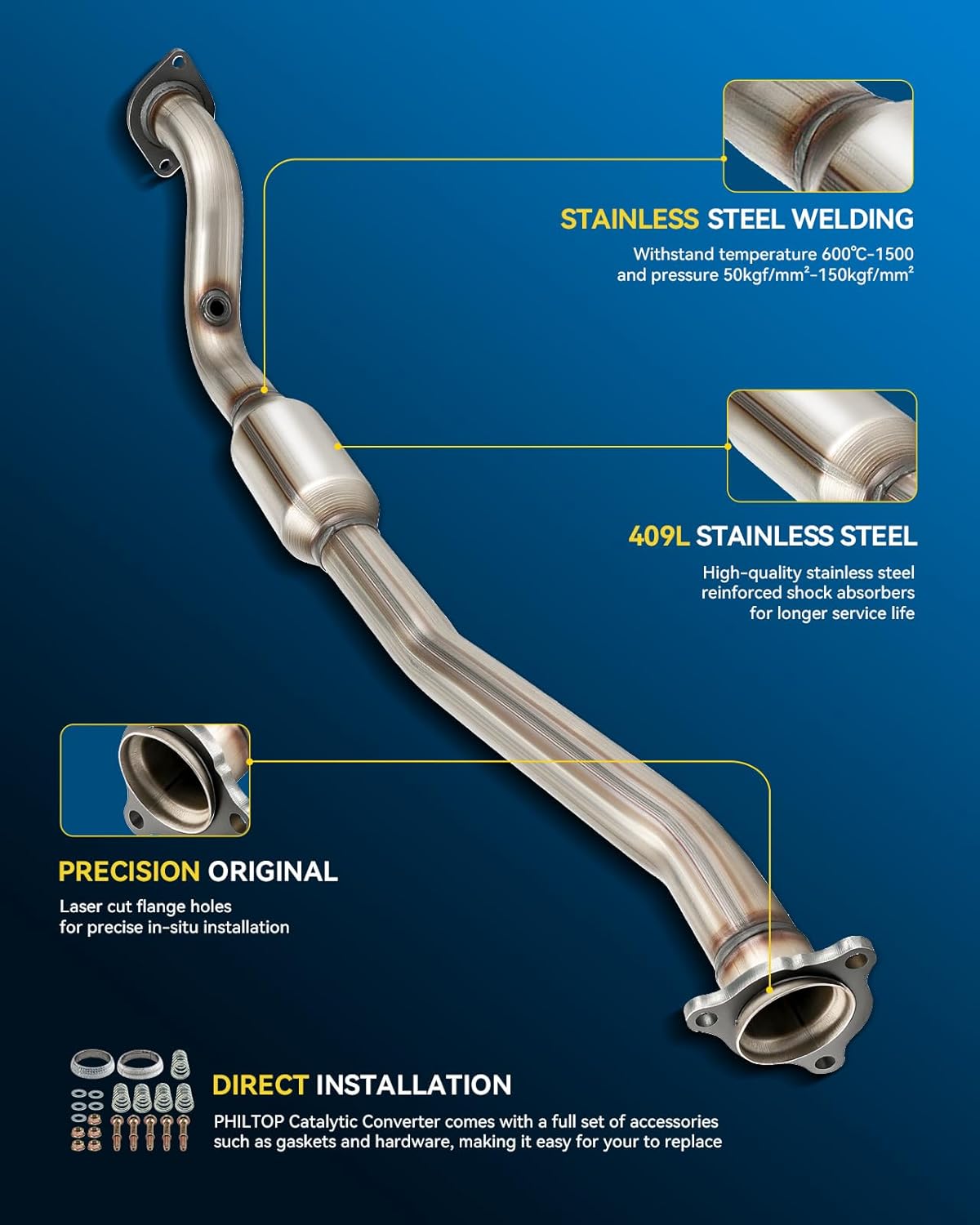 PHILTOP Left and Right Catalytic Converter Replacement For 2005-2010 300 2.7/3.5L V6 RWD, 2006-2010 Charger 2.7/3.5L V6 RWD, 2005-2008 Magnum 2.7/3.5L V6 RWD Replace 55434, 55433 (EPA Compliant) - Colors C