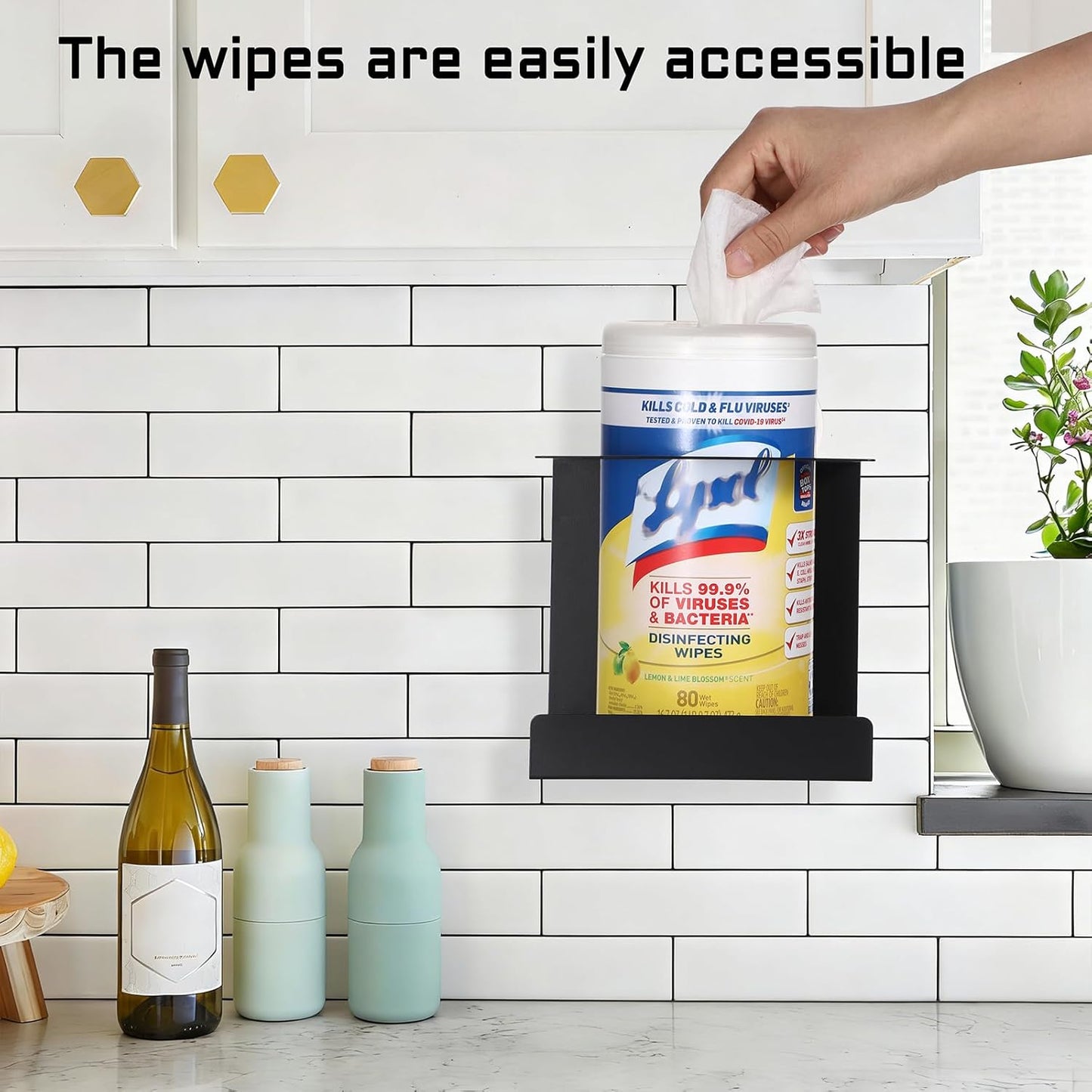 KoKone Wall Mount Wipes Dispenser Compatible for Clorox Lysol - Metal Wipe Canister Holder Cleaning Wipe Holder Container - White Wall Wipes Dispenser Keeper for Kitchen Bathroom Public Restroom