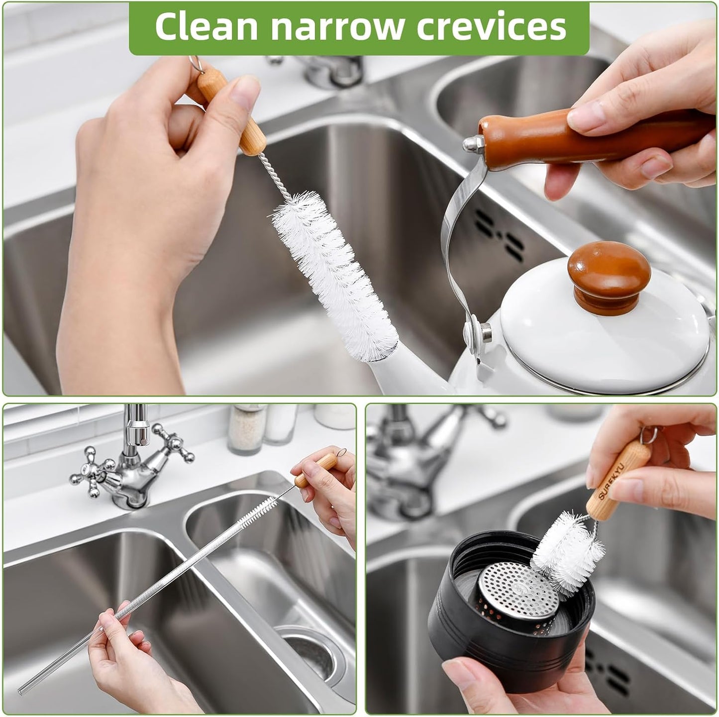 SUBEKYU Bottle Brush, Baby Bottle Brush with Nipple and Straw Cleaner Set, Gray+ White (Gray+ White 5P)