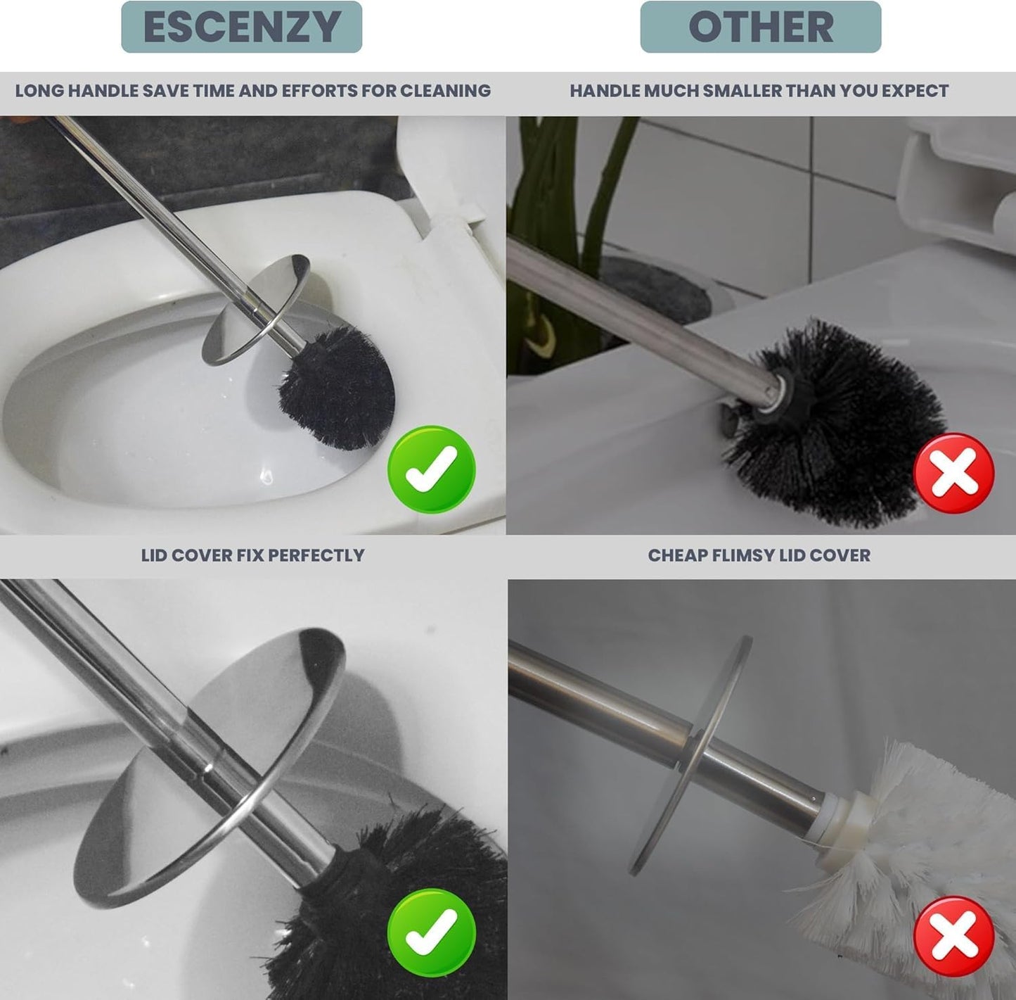 Escenzy Turquoise Green Toilet Brush and Holder Set Mosaic Glass | Non-Rustic Stainless Steel | Practical & Decorative Toilet Bowl Brush and Holder | Luxury Green Bathroom Accessories