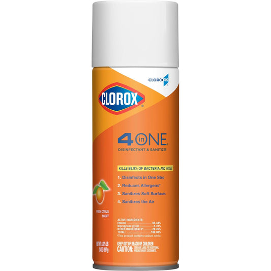 CloroxPro Clorox 4 in One Disinfectant & Sanitizer, Citrus, 14 Ounce Can