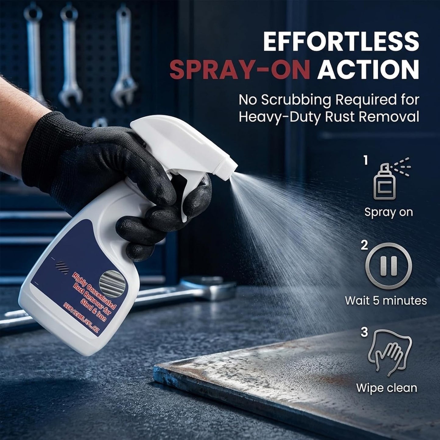 Rust Remover Spray for Metal, Powerful Rust Remover Heavy Duty Metal Cleaner, Multipurpose Rust Stain Remover for Metal, Stainless Steel, Automotive Parts, Fast Acting