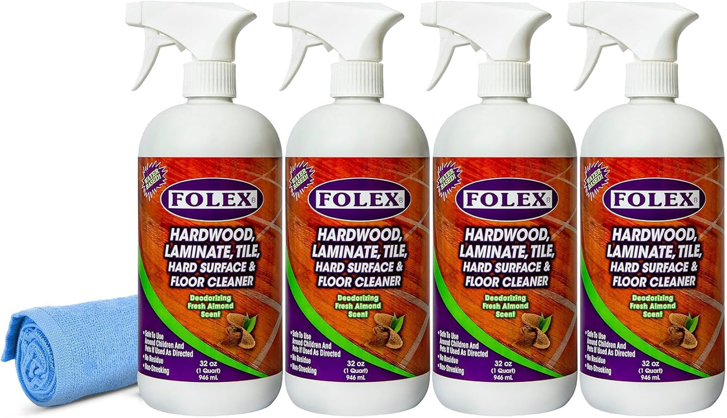 FOLEX Hardwood, Laminate, Tile, Hard Surface & Floor Cleaner with Reusable Cleaning Cloth, Fresh Almond Scent, Residue and Streak Free - 3 Pack