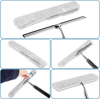 17'' - 60'' Metal Squeegee with Extension Pole for Window,Glass Door,Mirror, 12'' Wide Telescopic Shower Squeegee Cleaner with Long Handle (60'' Telescopic Pole Squeegee)