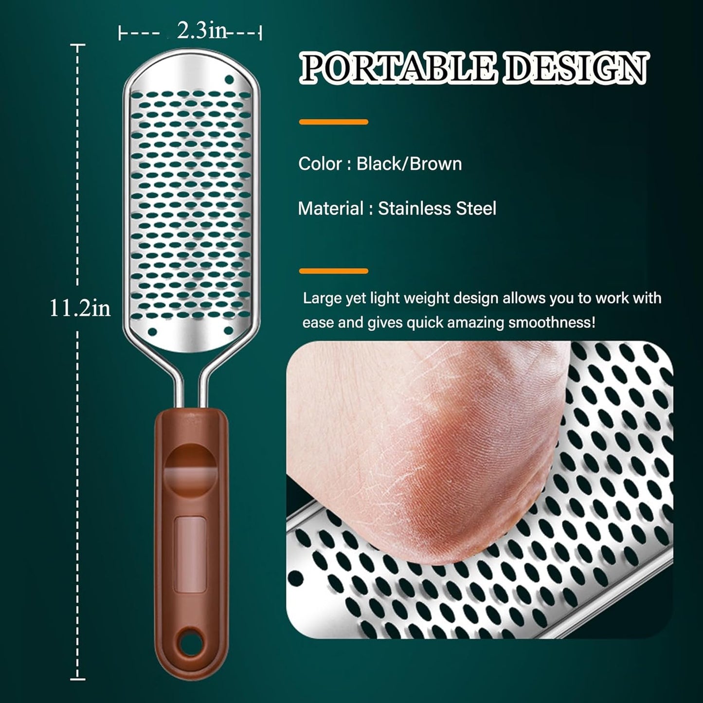 Foot File Foot Scrubber Pedicure, 2 Pcs Stainless Steel Callus Remover for Feet, Professional Foot Grater Rasp Scraper Corns Callous Removers Tool to Hard Skin Corns for Dry and Wet Fee