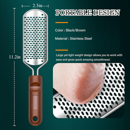 Foot File Foot Scrubber Pedicure, 2 Pcs Stainless Steel Callus Remover for Feet, Professional Foot Grater Rasp Scraper Corns Callous Removers Tool to Hard Skin Corns for Dry and Wet Fee
