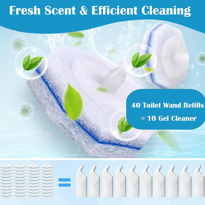 Disposable Toilet Bowl Wand Refills, Toilet Brush Head Pads Compatible with Most Disposable Cleaning Refills Upgraded Bathroom Blue Cleaning Scrubbers Wand Heads - 40 Pcs