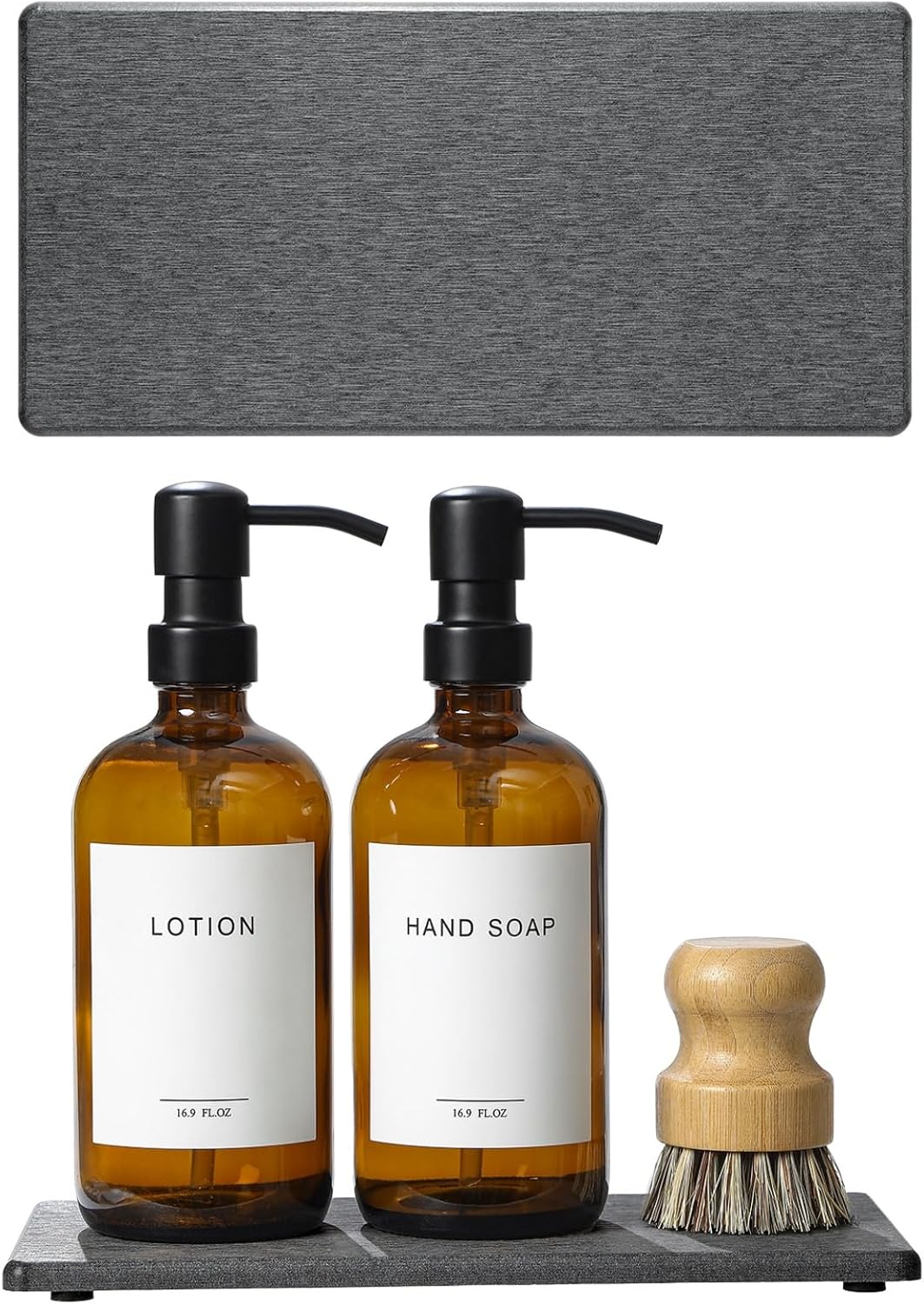 2PCS Water Absorbing Stone Drying Tray for Kitchen Counter & Bathroom Sink, Diatomite Faucet Splash Guard, Soap Dispenser Rack & Sponge Holder Caddy Organizer, Marble White (Printed Pattern), 9"x 3.5"