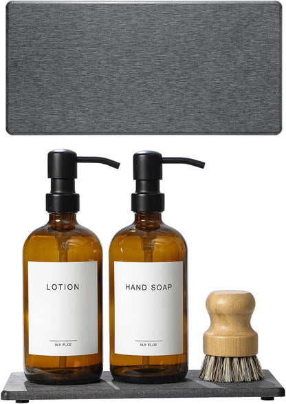 2PCS Water Absorbing Stone Drying Tray for Kitchen Counter & Bathroom Sink, Diatomite Faucet Splash Guard, Soap Dispenser Rack & Sponge Holder Caddy Organizer, Marble White (Printed Pattern), 9"x 3.5"