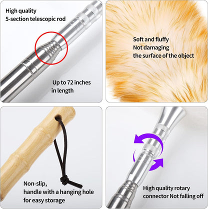 Extendable Cleaning Duster,66.9Inch Telescoping Feather Dusters with Stainless Steel Extension Pole for Cleaning High Ceiling Fan, High Ceilings,Furniture