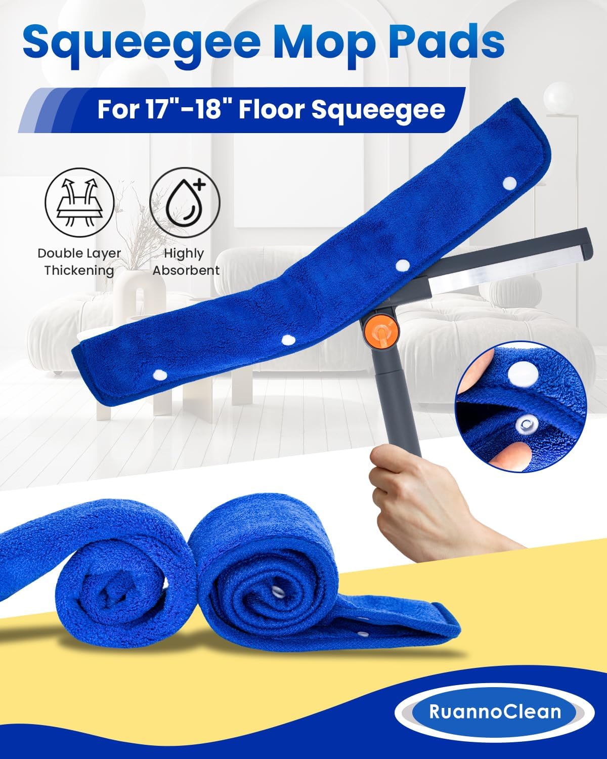 Floor Squeegee Pads, Microfiber Pads for Squeegee for Floor, Reusable Mop Pad for 23-24" Heavy Duty Rubber Squeegees Mop Rubber Broom for Floor, Tile, Glass, Wall Cleaning -4 Pack 60cm