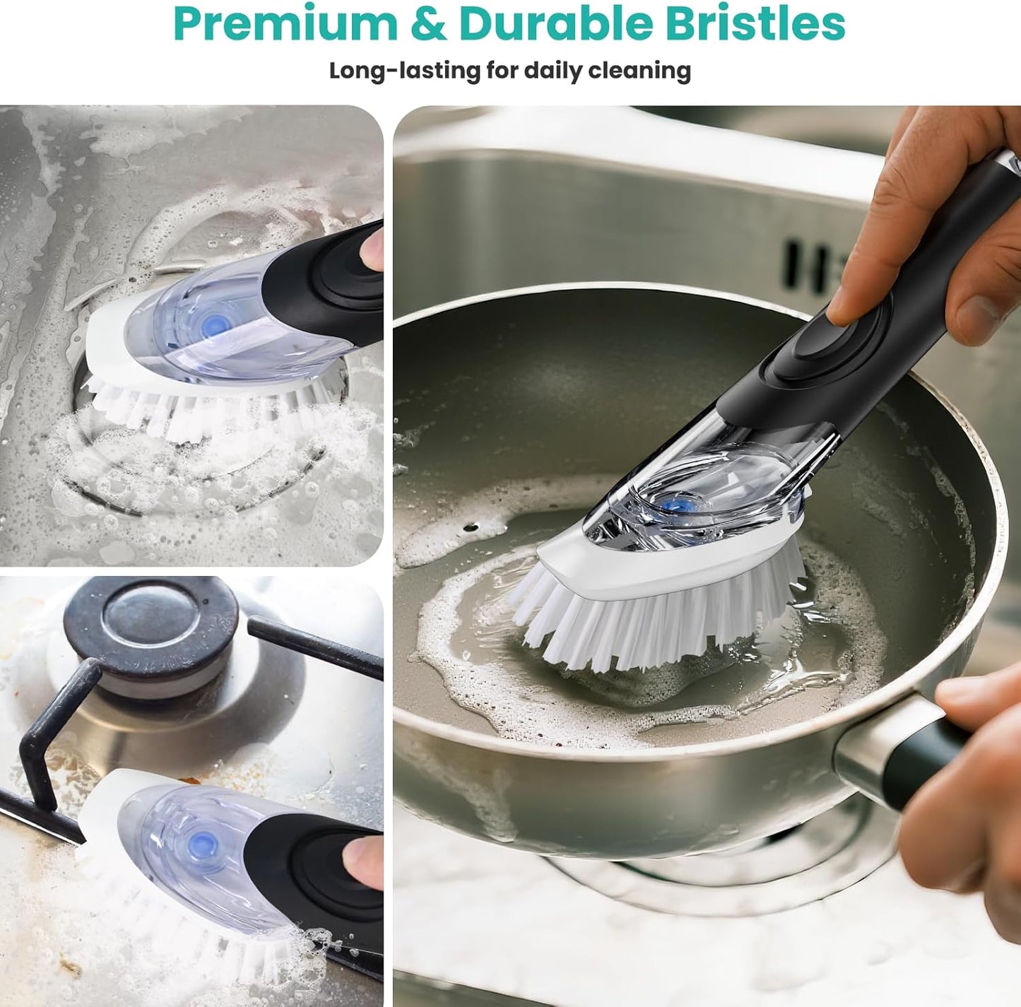 Soap Dispensing Dish Brush, Dish Scrub Brush with Soap Dispenser, Dish Soap Brush for Dishes, Pans, Sink, Pots