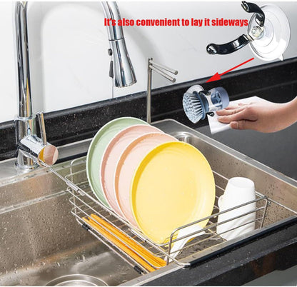 Soap Dispensing Palm Brush Holder Dish Brush Holder for Kitchen Brush Dish Brush With Soap Dispenser Pot Black Sink Stand Organizer (Open)