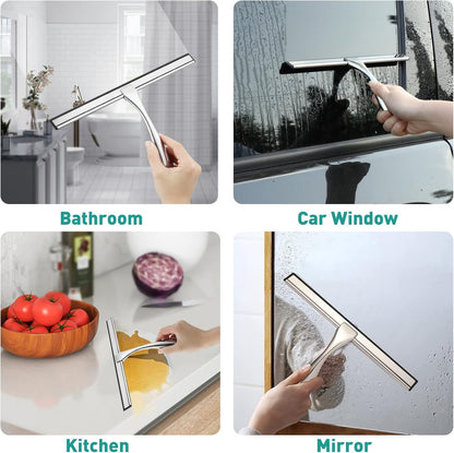 Shower Squeegee for Glass Doors,12-Inch Shower Glass Squeegee, Sliver Shower Squeegee for Shower Doors,Mirror,Windows, with Shower Door Hook and Adhesive Hook