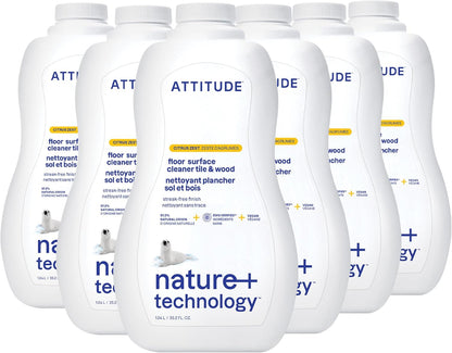 ATTITUDE Floor Cleaner, EWG Verified, Streak-Free, Vegan & Plant-Based for Tile, Wood & Laminate Floors, Citrus Zest Scent, 35.2 Fl Oz