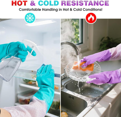 Elgood Reusable Dishwashing Cleaning Gloves with Latex free, Cotton lining,Kitchen Gloves 2 Pairs,Purple+blue Medium