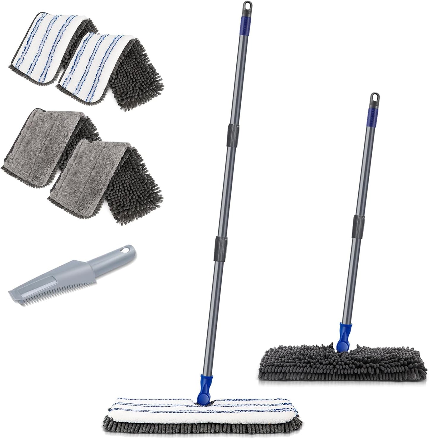 MASTERTOP Microfibre Flat Mop, Extended Wet Dry Large Floor Mop with 5 Reusable Pads & Telescopic Handle, Dust Mops for Laminate Wooden Hard Floor Vinyl Tile Floors Cleaning - Send 1 Cleaning Scraper