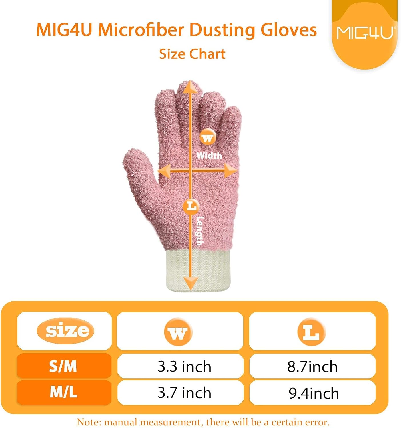 MIG4U Microfiber Dusting Gloves House Cleaning Glove for Blinds, Windows, Shutters, Furniture, and Car, Reusable Lint-Free Pink 1 Pair S/M