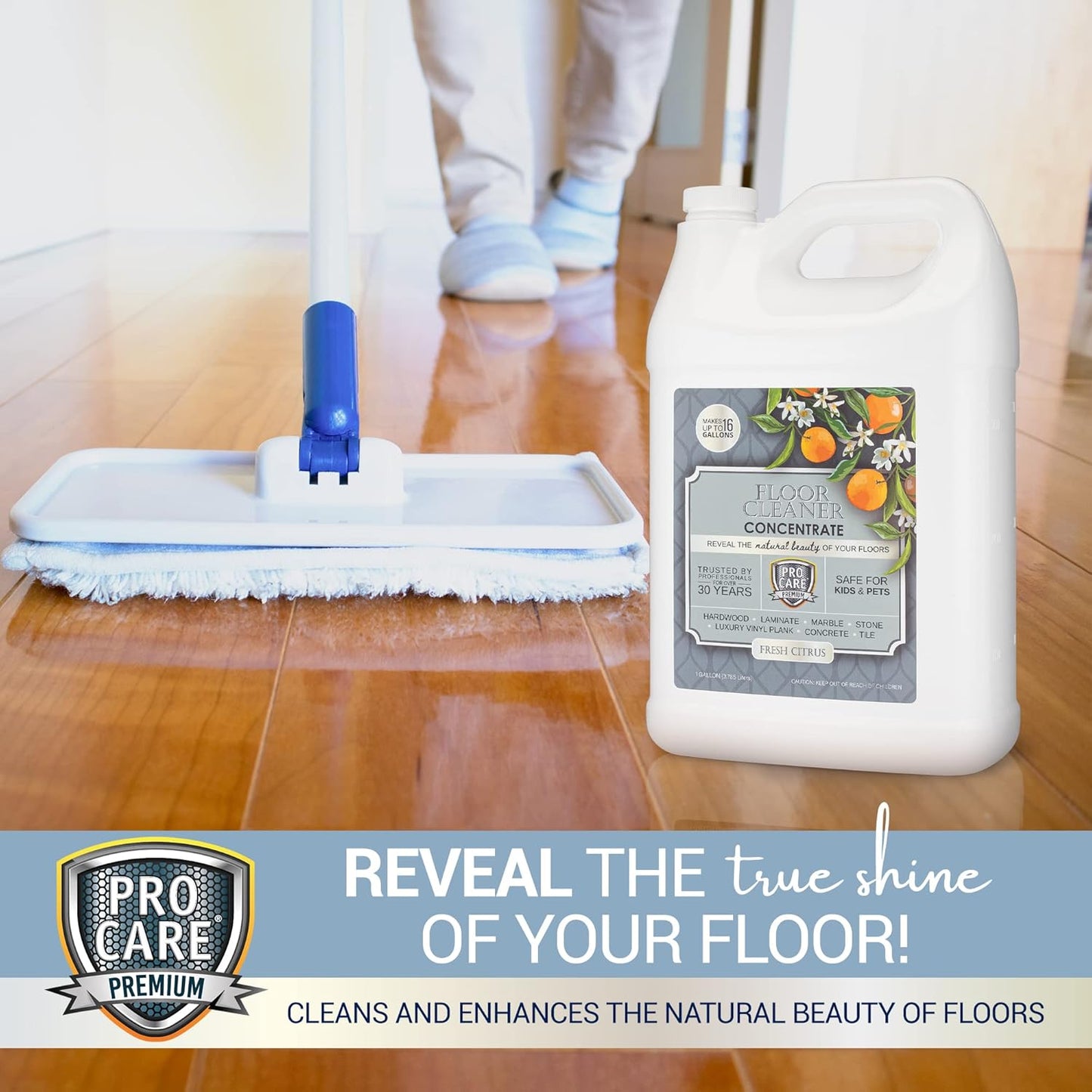 ProCare Floor Cleaner (Made in USA) | Tile, Stone, Laminate, Vinyl & Natural Wood Floor Cleaner for Mopping, Household Supplies, Cleaning Solution with Citrus Aroma - 1 Gal (128 Fl Oz)