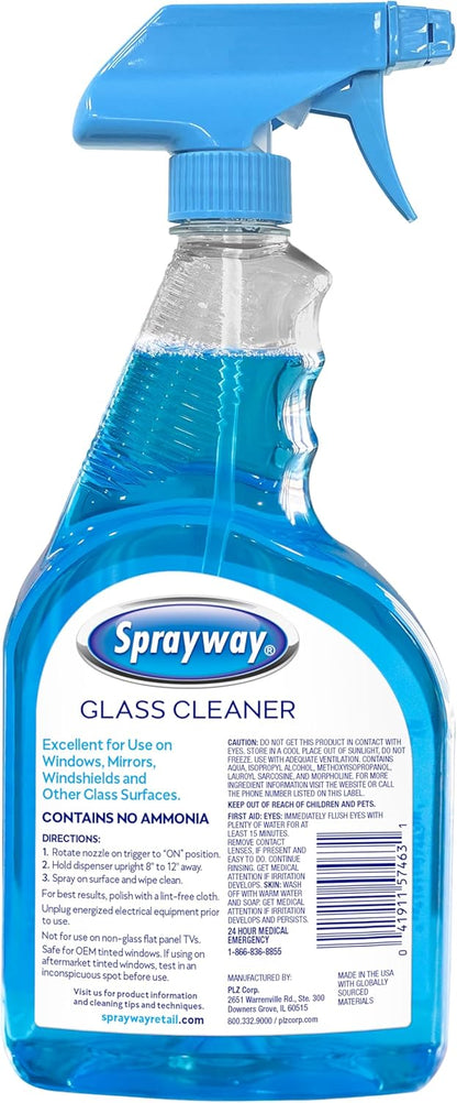 Sprayway Glass Cleaner Liquid Spray, 32oz, Pack of 6 | Ammonia-Free, Streakless, Foaming Action | Recyclable Bottle, Fresh Fragrance | Removes Fingerprints, Dust, Dirt, Smoke Film | All Glass Surfaces