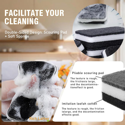 Dish Sponges for Kitchen, Individually Wrapped Dishwashing Sponges, Non Scratch Scrub Sponges for Dishes, Pots, Pans and Sink, Multipurpose Cleaning (Black and White)
