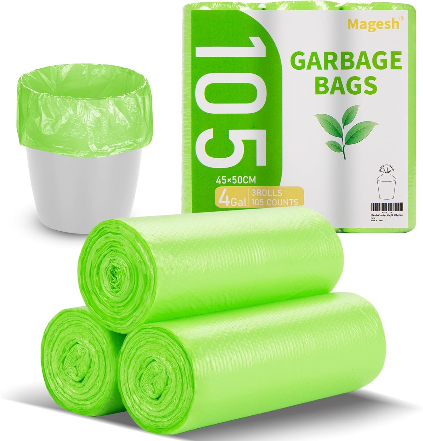 Magesh 4 Gallon Trash Bag Strong, Leakage-Free, Small Garbage Bags Unscented Thick for Bathroom, Office, Kitchen Small Trash Can, 15L, 105 Bags, Clear