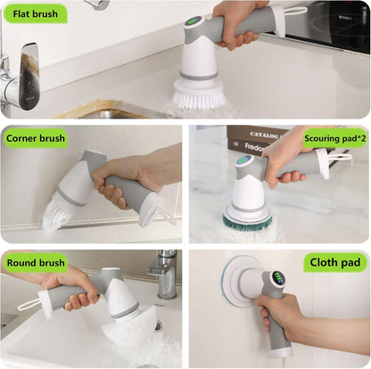 DAESUNG Electric Spin Scrubber, Cordless Power Scrubber & Electric Cleaning Brush with 7 Replaceable Heads, Dual Speed IPX7 Waterproof Handheld Scrubber for Bathroom, Shower & Tile Cleaning