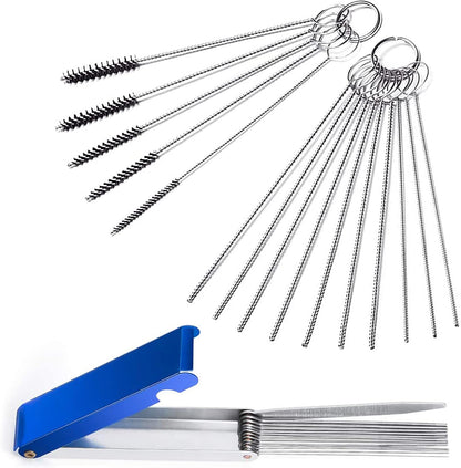 Set of 4 Carburetor Carbon Dirt Jet Remove Cleaner 26 Cleaning Wires Set + 20 Cleaning Needles + 10 Nylon Brushes Tool Kit for Motorcycle ATV Moped Welder Carb Chainsaw Spray Guns Torch Tips