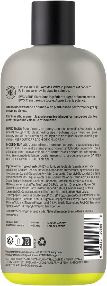 ATTITUDE Dish Soap, EWG Verified, Plant and Mineral-Based Ingredients, Vegan and Cruelty-free Household Products, Geranium and Lemongrass, 16 Fl Oz